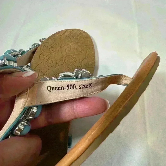 Henry Ferrera Aqua Beaded & Diamond Queen Sandals (Size 8) - Picture 7 of 7